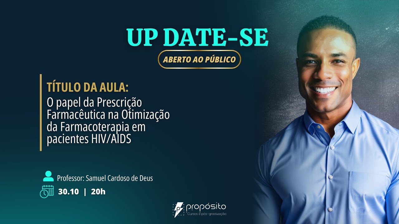 💡Vamos ter a oportunidade de uma aula aberta ao público sobre o Papel da Prescrição Farmacêutica na Otimização da Farmacoterapia em pacientes HIV/AIDS, com o Professor Samuel Cardoso de Deus📝 ⚡️Essa é uma das vantagens de realizar nossa pós-graduação, realizamos constantemente atualização sobre os principais temas relacionados à farmácia. 🚀Não deixe de participar e ficar POR DENTRO sobre mais um campo de atuação da profissão farmacêutica.